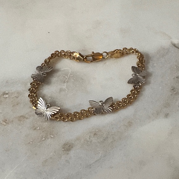 Gold and Silver Butterfly Chain Bracelet - Picture 1 of 5